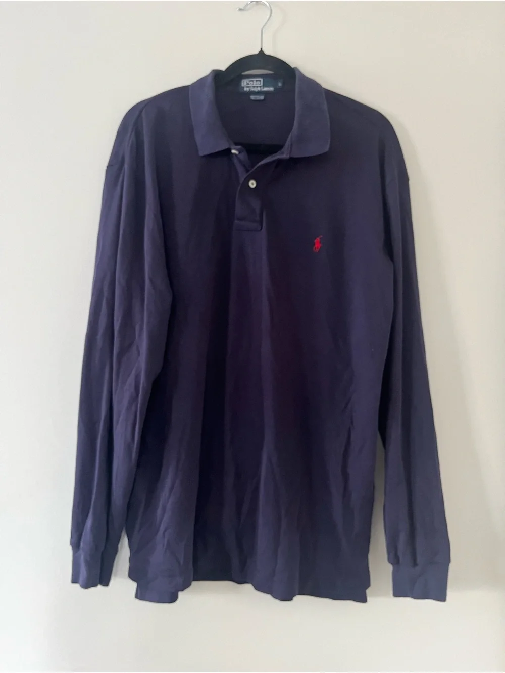 Polo Ralph Lauren Navy Blue Long Sleeve Polo Shirt Large 100% Cotton Preppy